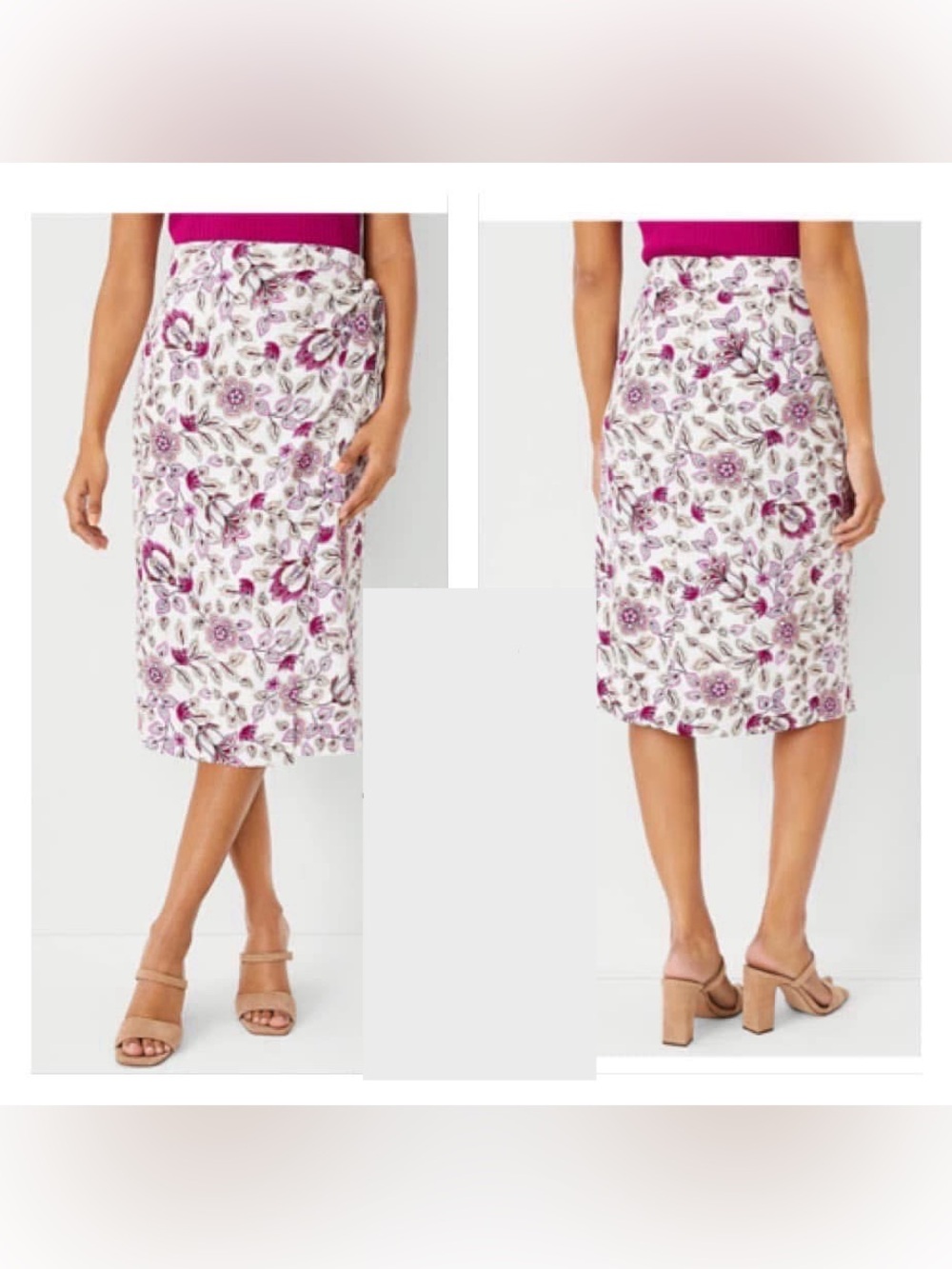NEW NWT Ann Taylor size 4 Pink White Floral Wrap Skirt Knee Length Pencil Lined